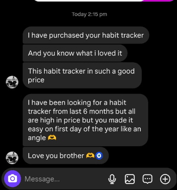 Customer review saying they purchased and loved the habit tracker